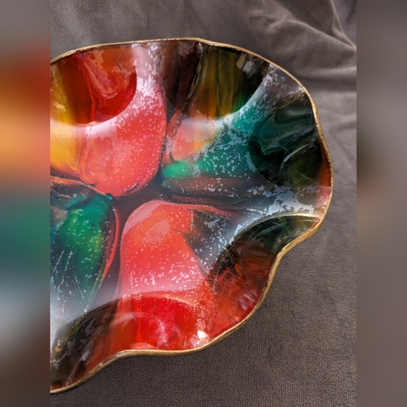 MCM Seetusee Glass Frilly Fruit or Decorative Shallow Bowl with Stunning Colours - Picture 3 of 6